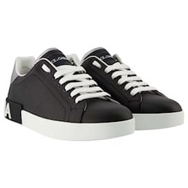 Dolce & Gabbana-Portofino Sneakers - Dolce & Gabbana - Black/Silver - Leather-Black