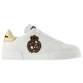 Baskets Portofino - Dolce & Gabbana - Blanc/Or - Alligator Blanc