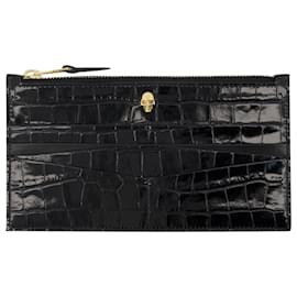 Alexander Mcqueen-Cartera Flat Zip W/Cc - Alexander Mcqueen - Negro - Cuero-Negro