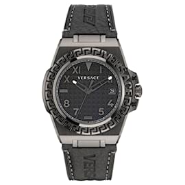 Versace-Versace Greca Reaction Leather Watch-Grey