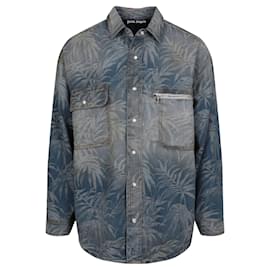 Palm Angels-Palm Angels Palms Denim Shirt-Blue