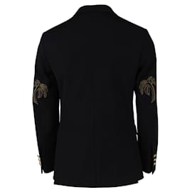 Palm Angels-Palm Angels Palm Tree-Embroidered Blazer-Blue