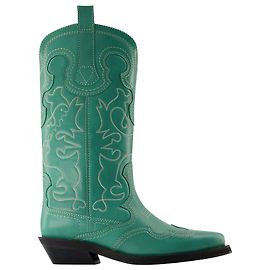 Botas vaqueras de caña media - Ganni - Kelly Green - Cuero Verde