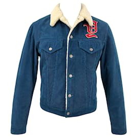 Gucci-Gucci jacket in blue corduroy and faux fur lining and collar-Blue