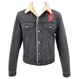 Gucci-Gucci jacket in grey denim and faux fur lining and collar-Grey