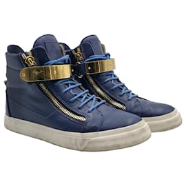 Giuseppe Zanotti-Zanotti Hi-top sneakers  in blue leather-Blue