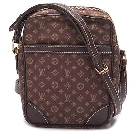 Borsa a spalla Louis Vuitton Monogram Mini Lin Danube in buone condizioni Marrone