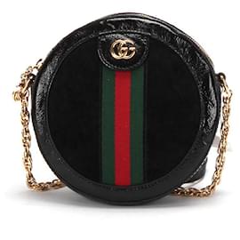Gucci-Mini Borsa a Spalla Ophidia Rotonda in Pelle Scamosciata 550618-Nero