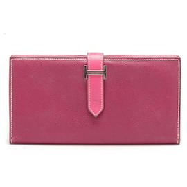 Hermès-Hermes Bearn H Bifold Wallet Leather Long Wallet in Fair condition-Purple