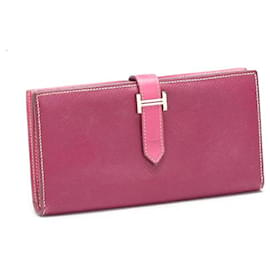 Hermès-Hermes Bearn H Bifold Wallet Leather Long Wallet in Fair condition-Purple