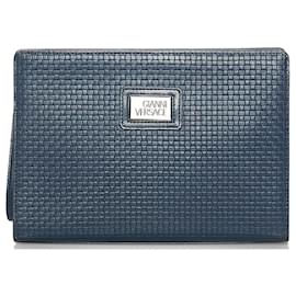 Versace-Embossed Leather Clutch-Blue