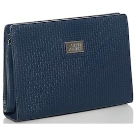 Versace-Embossed Leather Clutch-Blue