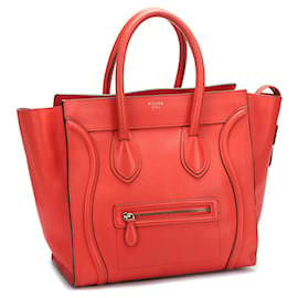 Céline-Leather Luggage Tote Bag-Red