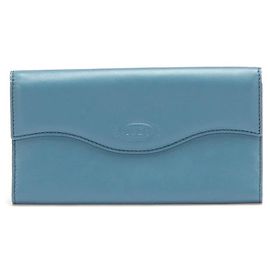 Tod's Leather Trifold Wallet Cartera larga de cuero en excelentes condiciones Azul