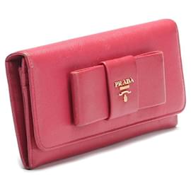 Prada-Saffiano Bow Continental Wallet-Pink