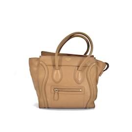 Céline-Leather Luggage Tote Bag-Beige