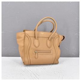 Céline-Leather Luggage Tote Bag-Beige