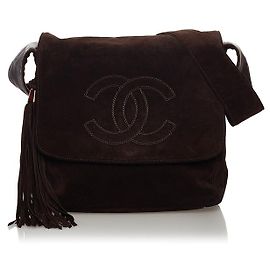 Chanel Coco Mark Wildleder-Umhängetasche mit Fransen Braun