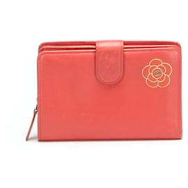 Chanel-Leather Camellia Print Wallet-Red