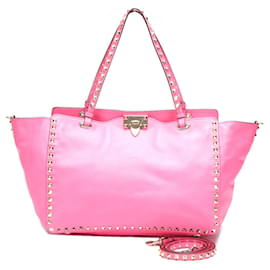 Valentino-Rockstud Leather Tote Bag-Pink