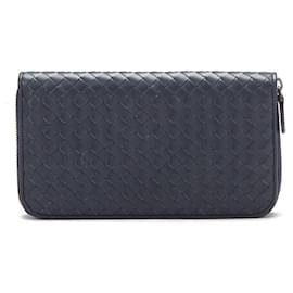 Bottega Veneta-Intrecciato Leather Zip Wallet-Blue