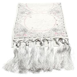 Alexander Mcqueen-Printed Silk Fringe Scarf-Grey