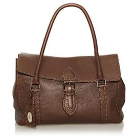 Fendi-Sac à main en cuir Selleria-Marron