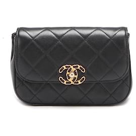 Chanel-Quilted Chain Infinity Waist Bag-Black