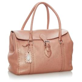 Fendi-Sac à main en cuir Selleria-Rose