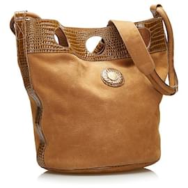 Fendi-Leather Bucket Bag-Brown