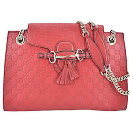 Gucci-Large GG Signature Emily Chain Shoulder Bag-Red