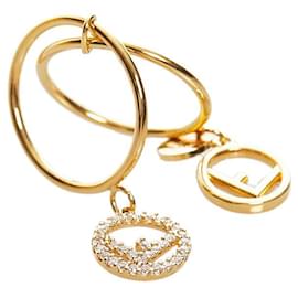 Fendi-lined F Logo Crystal Ring-Golden