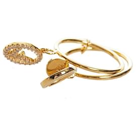 Fendi-lined F Logo Crystal Ring-Golden