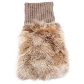Miu Miu-Fox Fur Trimmed Wool Scarf-Brown