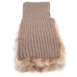 Miu Miu-Sciarpa in lana con bordo in pelliccia di volpe-Marrone