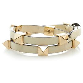 Valentino Pulseira Wrap forrada com Rockstud de couro Bege
