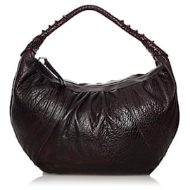 Fendi-Spy Leather Hobo Bag-Brown