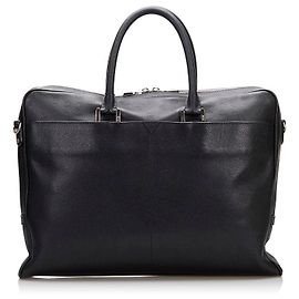 MCM Visetos Debossed Leather Briefcase Black