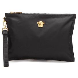 Versace Clutch de nailon con Medusa Negro