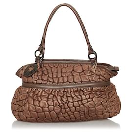 Fendi-Puckered Bubble Leather Chef Shoulder Bag-Brown