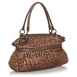 Fendi-Puckered Bubble Leather Chef Shoulder Bag-Brown