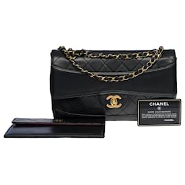 Chanel-Magnifique Sac à main Chanel Timeless/Classique 23cm Flap bag en cuir d'agneau partiellement matelassé noir-Noir
