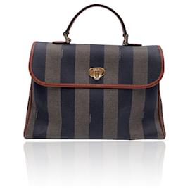 Fendi-Sac à main vintage en toile rayée Pequin avec rayures-Marron