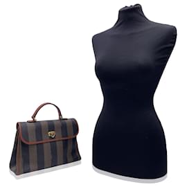 Fendi-Sac à main vintage en toile rayée Pequin avec rayures-Marron