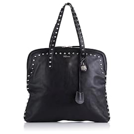 Alexander Mcqueen-Alexander McQueen Black Studded Skull Leather Tote bag-Black