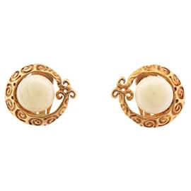 Givenchy-PENDIENTES VINTAGE GIVENCHY EN METAL ORO Y PIEDRA BLANCA-Dorado