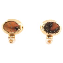 VINTAGE BOUCLES D'OREILLES GIVENCHY LOGO ET PERLES EN METAL DORE GOLDEN EARRINGS Doré