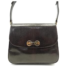 Gucci-VINTAGE GUCCI HANDBAG IN BROWN LIZARD LEATHER 26 CM BROWN LEATHER HAND BAG-Brown