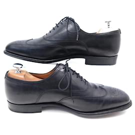 Hermès-HERMES JOHN RICHELIEU SHOES BOUT FLEURI 44 BLACK LEATHER SHOES-Black