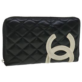CHANEL Cambon Line Long Wallet Black CC Auth th3151 Black